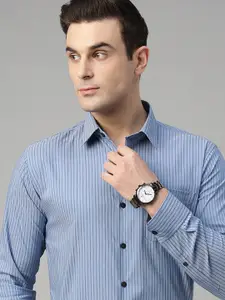 Hancock Men Standard Slim Fit Opaque Striped Stretchable Formal Shirt