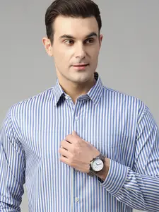 Hancock Men Standard Slim Fit Opaque Striped Formal Shirt