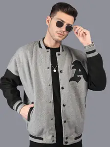 HRX by Hrithik Roshan Men Colourblocked Stand-Collar Oversized Varsity Jacket
