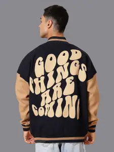 HRX by Hrithik Roshan Men Stand Collar Typography Printed Oversized Varsity Jacket