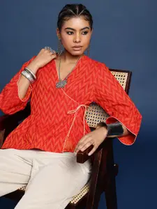 Taavi Geometric Printed Bell Sleeve Pure Cotton Angrakha Top