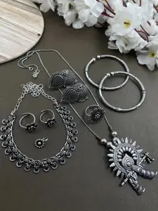 NAMAN ARTS AMY Silver-Plated Oxidised Necklace Jewellery Set