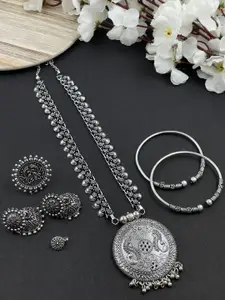 NAMAN ARTS Portia Silver-Plated Oxidised Necklace Jewellery Set