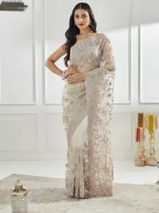 kasee Floral Embellished Beads and Stones Net Saree