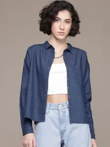 The Roadster Lifestyle Co. Solid Twill Weave Denim Casual Shirt