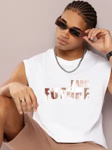 Kook N Keech Pure Cotton Typography Printed Sleeveless Oversized T-shirt