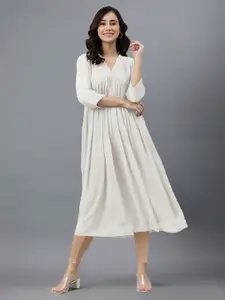 Janasya Women Off White Dobby Chiffon Self Design Flared Kurta