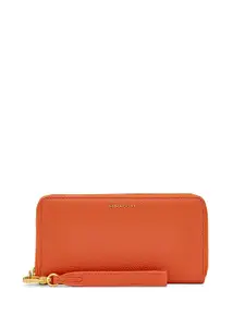 MIRAGGIO Harlow Orange Textured Zip Around Wallet With Detachable Wrist Strap