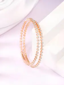 Peora Set Of 2 Rose Gold-Plated CZ Studded Bangles