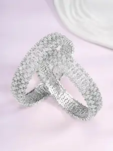 Peora Set f 2 Silver-Plated CZ Studded Bangles