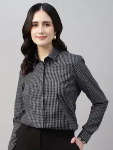 English Navy Women Micro Checks Opaque Checked Formal Shirt