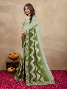 Trendmalls Woven Design Sequinned Pure Silk Heavy Work Saree