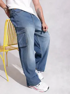 WROGN Men Baggy Cargo Fit Light Fade Pure Cotton Jeans