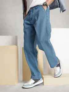 WROGN Men Loose Fit Pleated Pure Cotton Jeans