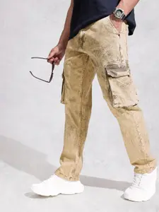 WROGN Men Anti Fit Mid-Rise Heavy Fade Stretchable Cargo Style Jeans