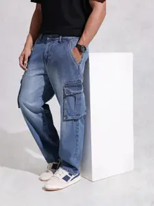 WROGN Men Loose Fit Light Fade Pure Cotton Cargo Jeans