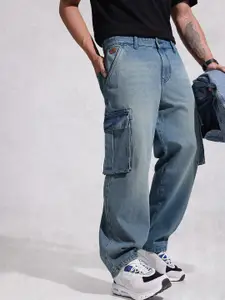 WROGN Men Loose Fit Light Fade Pure Cotton Cargo Jeans