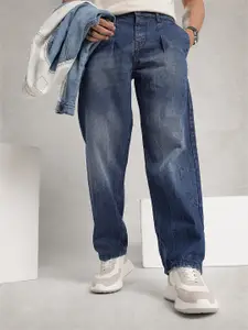 WROGN Men Pure Cotton Pleated Loose Relaxed Fit Light Fade Jeans