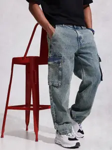 WROGN Men Loose Fit Heavy Fade Pure Cotton Cargo Jeans