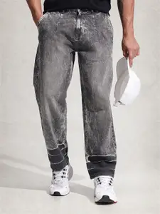 WROGN Men Pure Cotton Loose Pleated Fit Low Distress Heavy Fade Jeans