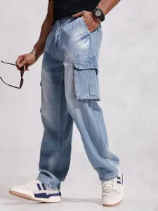 WROGN Men Pure Cotton Loose Fit Heavy Fade Cargo Jeans