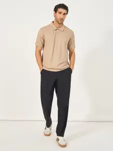 Styli Men Solid Pintuck Detail Slim Fit Smart Trousers