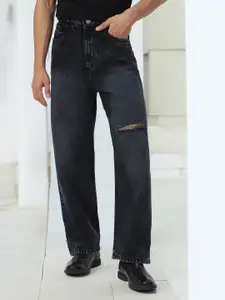 Urbano Fashion Men Pure Cotton Loose Relaxed Fit Slash Knee Heavy Fade Jeans