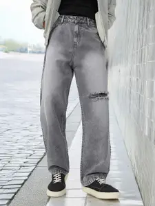 Urbano Fashion Men Pure Cotton Loose Relaxed Fit Slash Knee Heavy Fade Jeans