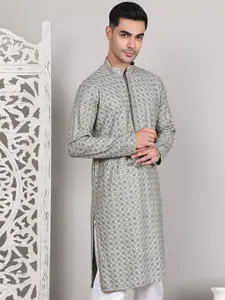 Jompers Men Geometric Embroidered Sequinned Kurta
