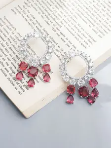 Niscka Rhodium-Plated Contemporary American Diamond Drop Earrings