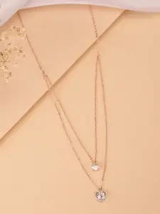 Peora Rose Gold-Plated Cubic Zirconia Stone Studded Heart Shaped Layered Necklace