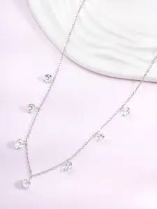 Peora Brass Silver-Plated Crystal Studded Necklace