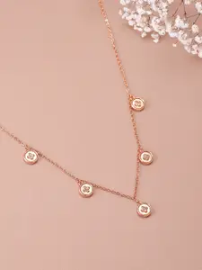 Peora Rose Gold-Plated Cubic Zirconia Stone Studded Necklace