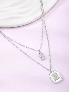 Peora Silver-Plated Cubic Zirconia Stone Studded Two Layered Necklace