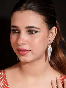 Niscka Rhodium-Plated Contemporary Drop Earrings