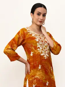 Jaipur Kurti Women Floral Printed Thread Work Kurta