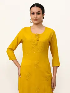 Jaipur Kurti Women Embroidered Keyhole Neck Thread Work Kurta
