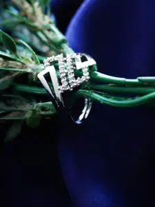 DressBerry Silver Plated AD Studded Adjustable Finger Ring