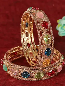 LAVAZZA  Set Of 2 Gold-Plated AD-Studded Bangles