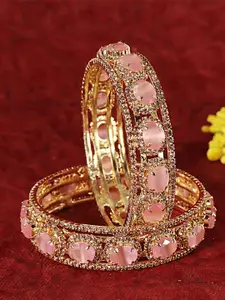 LAVAZZA Women Pack Of 2 Gold-Plated AD & Zircon Stone Studded Bangles