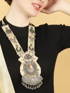 VIVAZS Oxidised Silver Plated Mirrors & Beaded Afghan Tassel Design Necklace