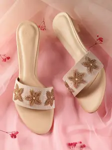 House of Pataudi Beads Embellished Floral Comfort Heels