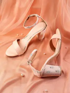 House of Pataudi Floral Embellished Block Heels