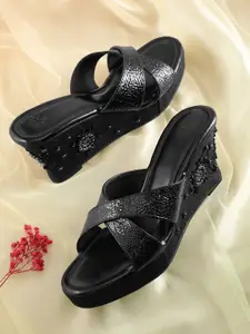 House of Pataudi Floral Embellished Wedge Heels