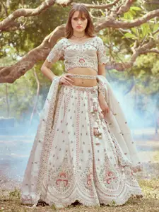 panchhi Embellished Beads & Stones Semi-Stitched Lehenga & Unstitched Blouse With Dupatta
