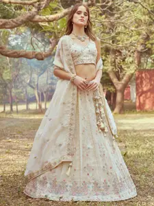 panchhi Embroidered Beads & Stones Semi-Stitched Lehenga & Unstitched Blouse With Dupatta