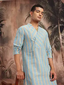 Sangria Self-Checked Band Collar Angrakha-Style Straight Kurta with Mock Buttons