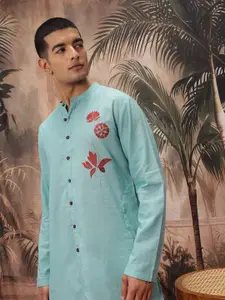 Sangria Men Floral Embroidered Pure Cotton Kurta