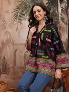 Sangria Tribal Print Cotton A-Line Top