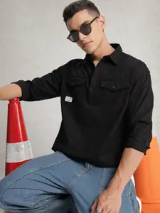 WROGN Pure Cotton Textured Drop-Shoulder Sleeves Oversized Casual Shirt